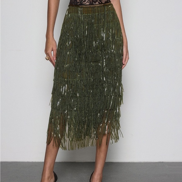 Zara Dresses & Skirts - Zara limited edition Olive Fringe Midi Skirt